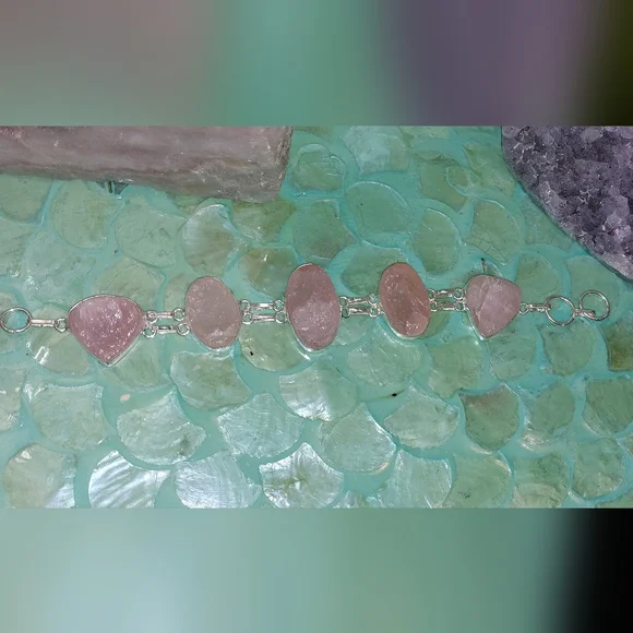 Raw Rose Quartz Statement Bracelet - Picture 2 of 5